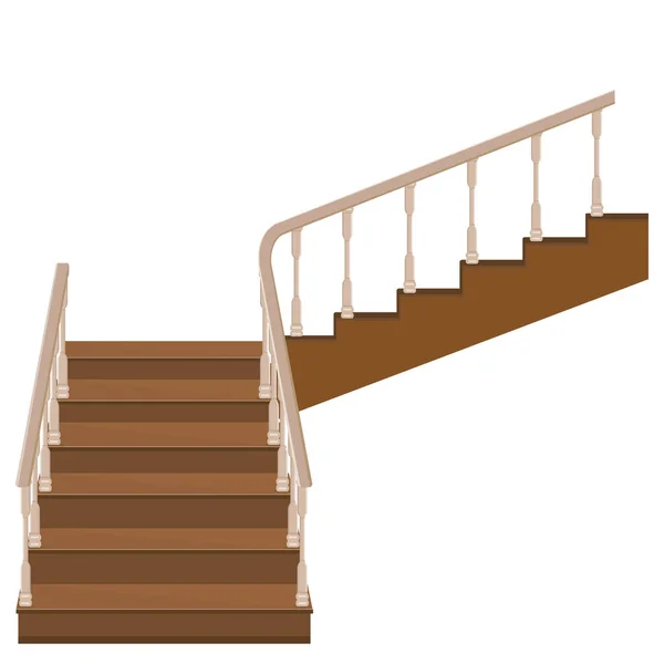 Ξύλινη σκάλα στη βεράντα - σκάλα για να μπείτε στο σπίτι με διακοσμητικά ξύλινα κάγκελα — Διανυσματικό Αρχείο