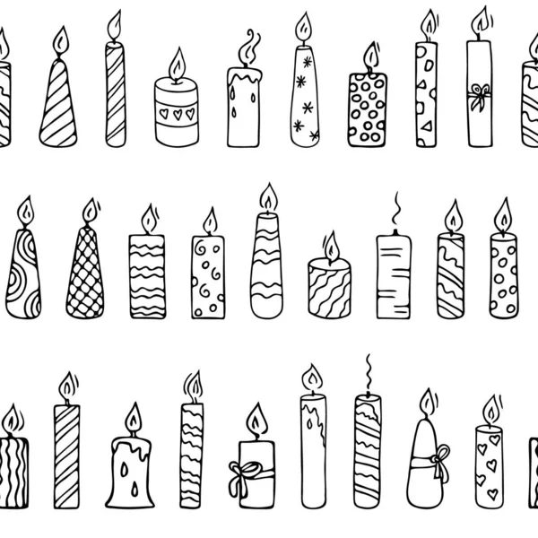 Bougies Doodle Motif Sans Couture Décoration Pour Fête Anniversaire Dîner — Image vectorielle