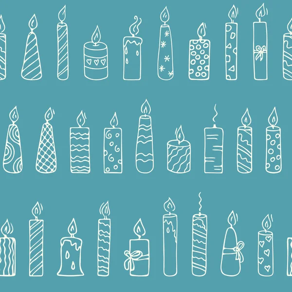 Doodle Kaarsen Naadloos Patroon Decoratie Voor Verjaardagsfeest Romantisch Diner Voor — Stockvector
