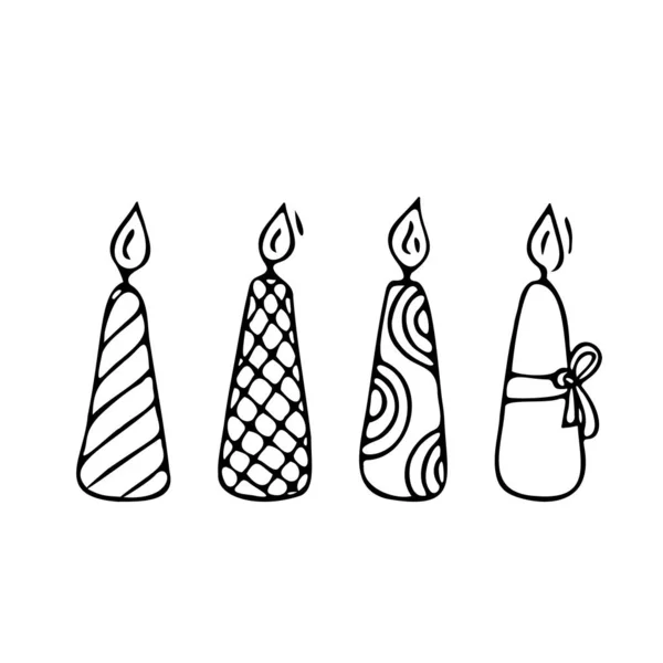 Doodle Gyertyák Készlet Dekoráció Születésnapi Party Vagy Romantikus Vacsora Valentin — Stock Vector