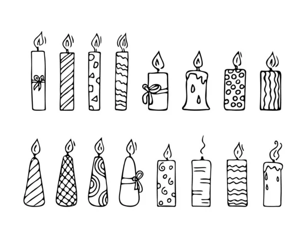 Doodle Candles Set Decoration Birthday Party Romantic Dinner Valentines Day — 스톡 벡터
