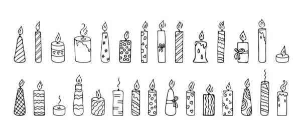 Bougies Doodle Set Decoration Pour Fête Anniversaire Dîner Romantique Pour — Image vectorielle