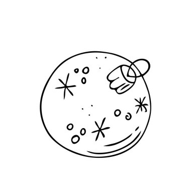 Noel balosu, el çizimi süsleme, yeni yıl oyuncağı, festival oyuncağı. Tatil kartları, boyama kitabı, posterler, afişler, takvimler, resimler için kullanın. İzole Vektör