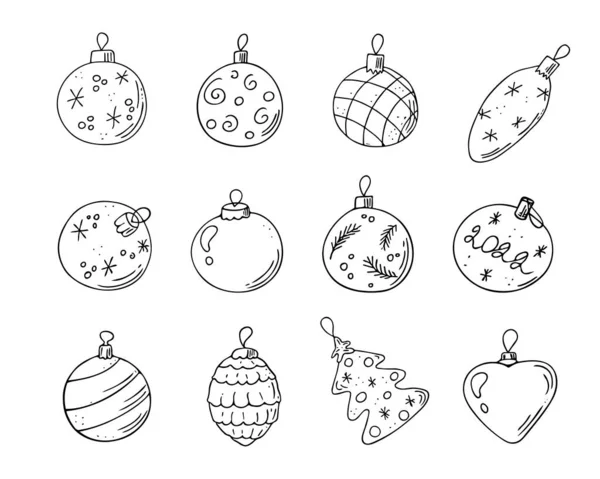 Ensemble Boules Noël Doodle Décorations Dessinées Main Jouets Nouvel Éléments — Image vectorielle
