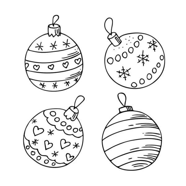 Juego Bolas Navidad Decoraciones Garabatos Dibujados Mano Juguetes Año Nuevo — Archivo Imágenes Vectoriales