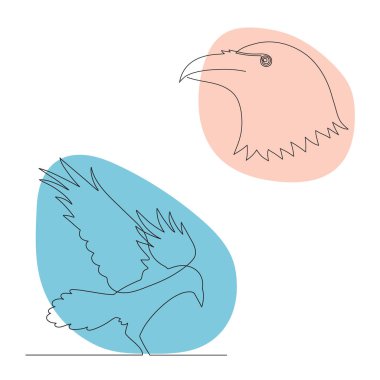 Kuzgunlar tek çizgi halinde, kargalar el ele durmaksızın hat çiziyor. Karalama, taslak tarzı, minimalizm. Uğursuz peygamber, bilgeliğin sembolü. Cadılar Bayramı için dekorasyon. İzole edilmiş. Vektör