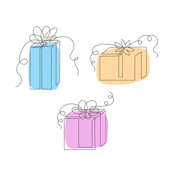 Conjunto Regalos Una Línea Contornos Continuos Dibujados Mano Estilo Boceto — Vector de stock