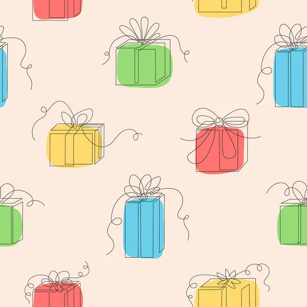 Cadeaux Motif Sans Couture Une Ligne Art Christmas Fond Avec — Image vectorielle