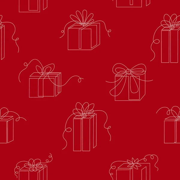 Regalos Patrón Sin Costuras Una Línea Art Christmas Fondo Con — Vector de stock