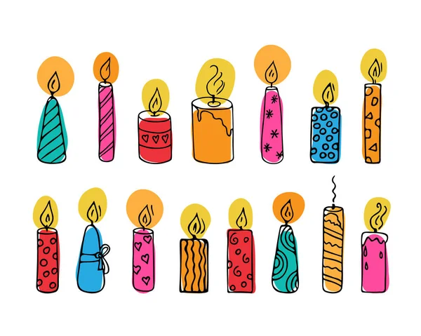 Doodle Gyertyák Készlet Díszítés Születésnapi Party Vagy Romantikus Vacsora Valentin — Stock Vector