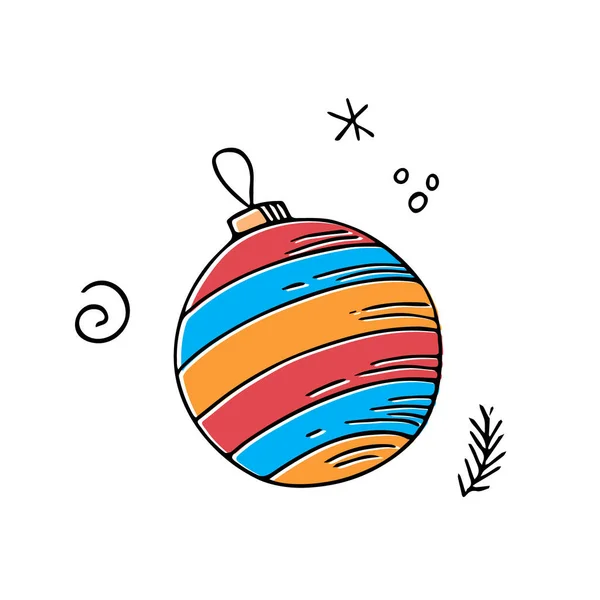 Doodle Christmas Ball Ręcznie Rysowane Kolorowe Dekoracje Nowy Rok Zabawka — Wektor stockowy