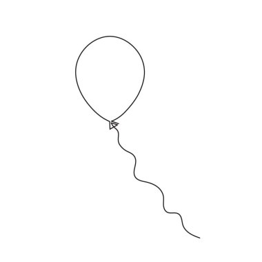 Balon bir çizgi sanat, el çizimi aralıksız çizgi. Şenlik dekorasyonu. Karalama, taslak tarzı, minimalist tasarım. Düzenlenebilir felç. İzole edilmiş. Vektör illüstrasyonu