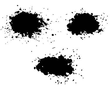 Grunge mürekkep lekeleri, çizgiler, lekeler, noktalar, çizgiler. Tabaklar dolusu boya, Rorschach Testi için suluboya. Kartpostal, pankart, poster tasarımı için kullanılıyor. İzole edilmiş. Vektör