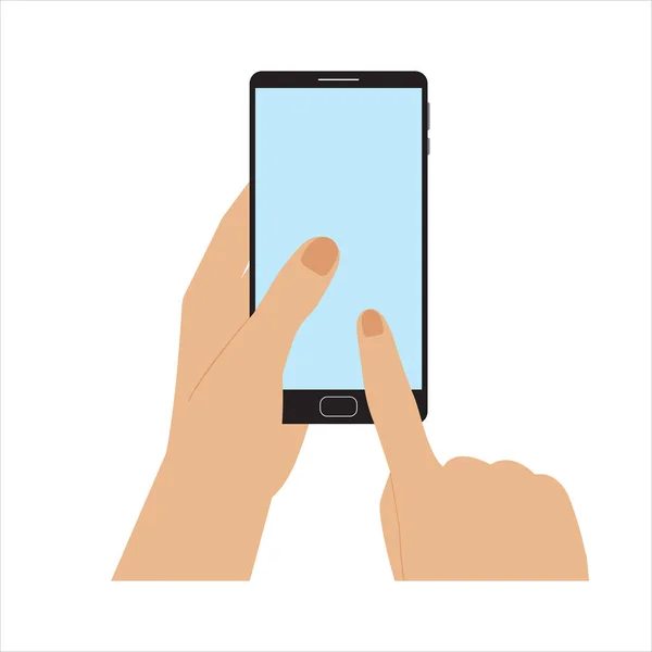 Руки Держащие Смартфон Плоский Стиль Catroon Mobile Device Blank Screen — стоковый вектор