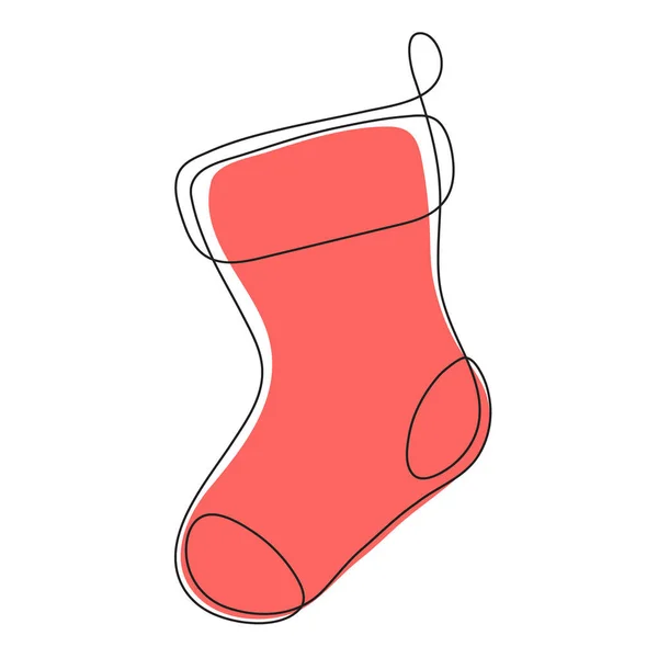 Hediyeler Için Noel Çorabı Bir Satır Sanat Çizimi Aralıksız Kontur — Stok Vektör