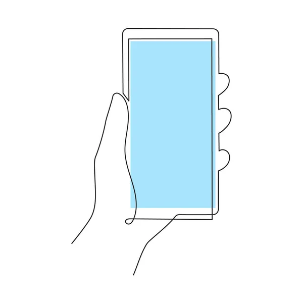 Main Tenant Smartphone Une Ligne Art Contour Continu Appareil Mobile — Image vectorielle