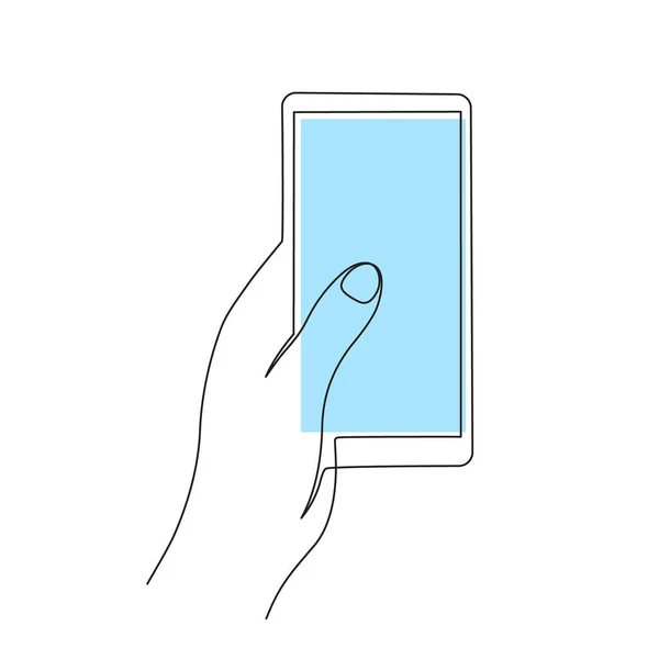Main Tenant Smartphone Une Ligne Art Contour Continu Appareil Mobile — Image vectorielle