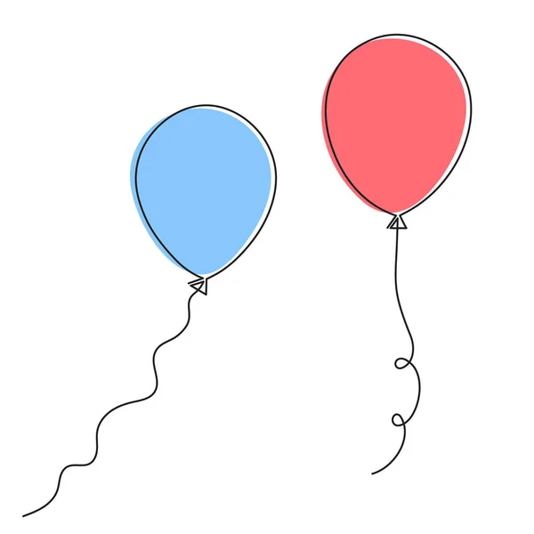 Balões Uma Linha Arte Desenhado Mão Contorno Contínuo Decorações Festivas —  Vetores de Stock