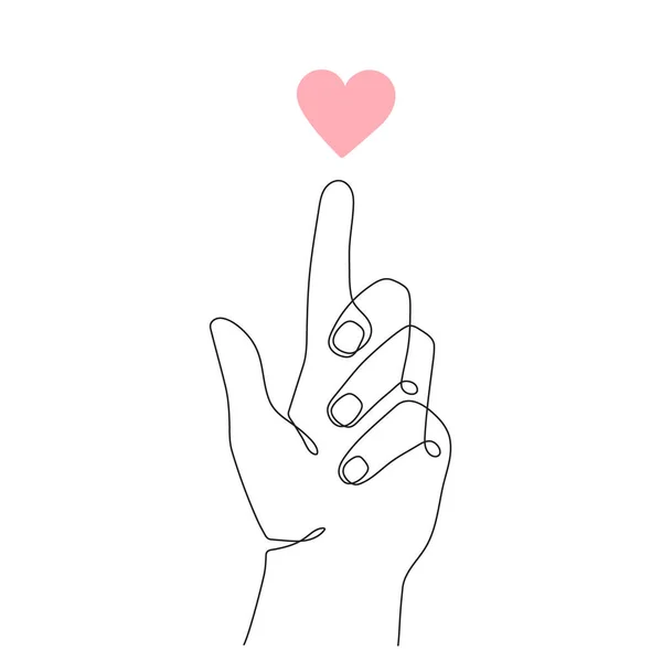 Hand Heart One Line Art Continuous Contour Drawing Hand Drawn — Stockvektor