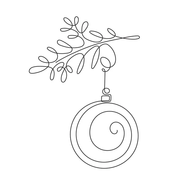 クリスマスボール 1行の芸術 継続的な輪郭 手描きの装飾 新年のおもちゃ お祝いの要素 — ストックベクタ