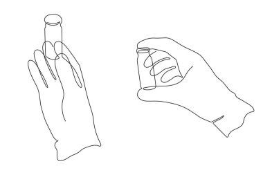 Eldivenli eller test tüpünü tutuyor, bir çizgi çiziyor, sürekli çiziyor. Laboratuvar analizi, madde çözeltisi, kimyasal reaksiyon, sağlık bakımı. Tıbbi konsept, ilaç dozu. Düzenlenebilir felç.