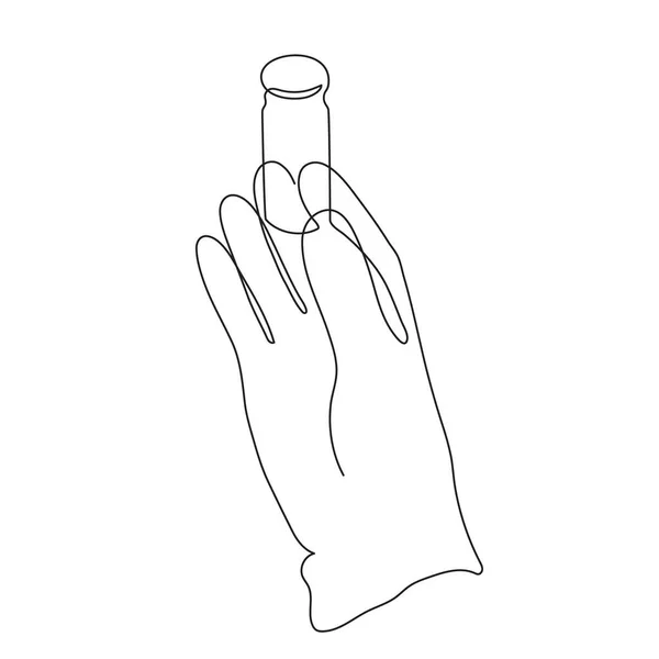 Gloved Hand Holding Test Tube One Line Art Continuous Drawing — стоковый вектор