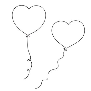 Balon kalpli tek satırlık sanat, el çizimi sürekli kontür. Romantik tatil minimalist tasarımı. İlişkiler için dekorasyon, duygular için kartpostallar. Düzenlenebilir felç. İzole edilmiş. Vektör illüstrasyonu