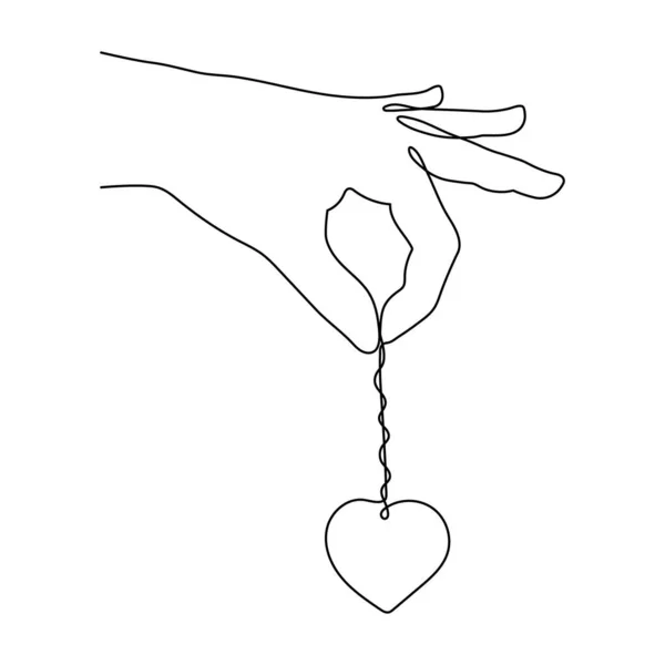 Hand Holding Heart Chain One Line Art Hand Drawn Continuous — Vettoriale Stock