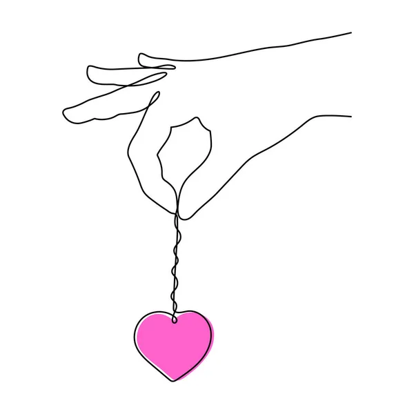 Χέρι Κρατώντας Την Καρδιά Στην Αλυσίδα Μία Γραμμή Τέχνης Ζωγραφισμένα — Διανυσματικό Αρχείο