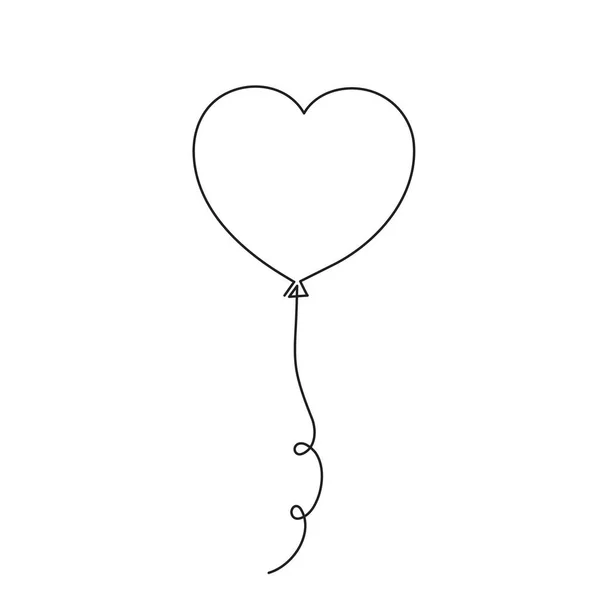 Balloon Heart One Line Art Hand Drawn Continuous Contour Romantic — Stock Vector