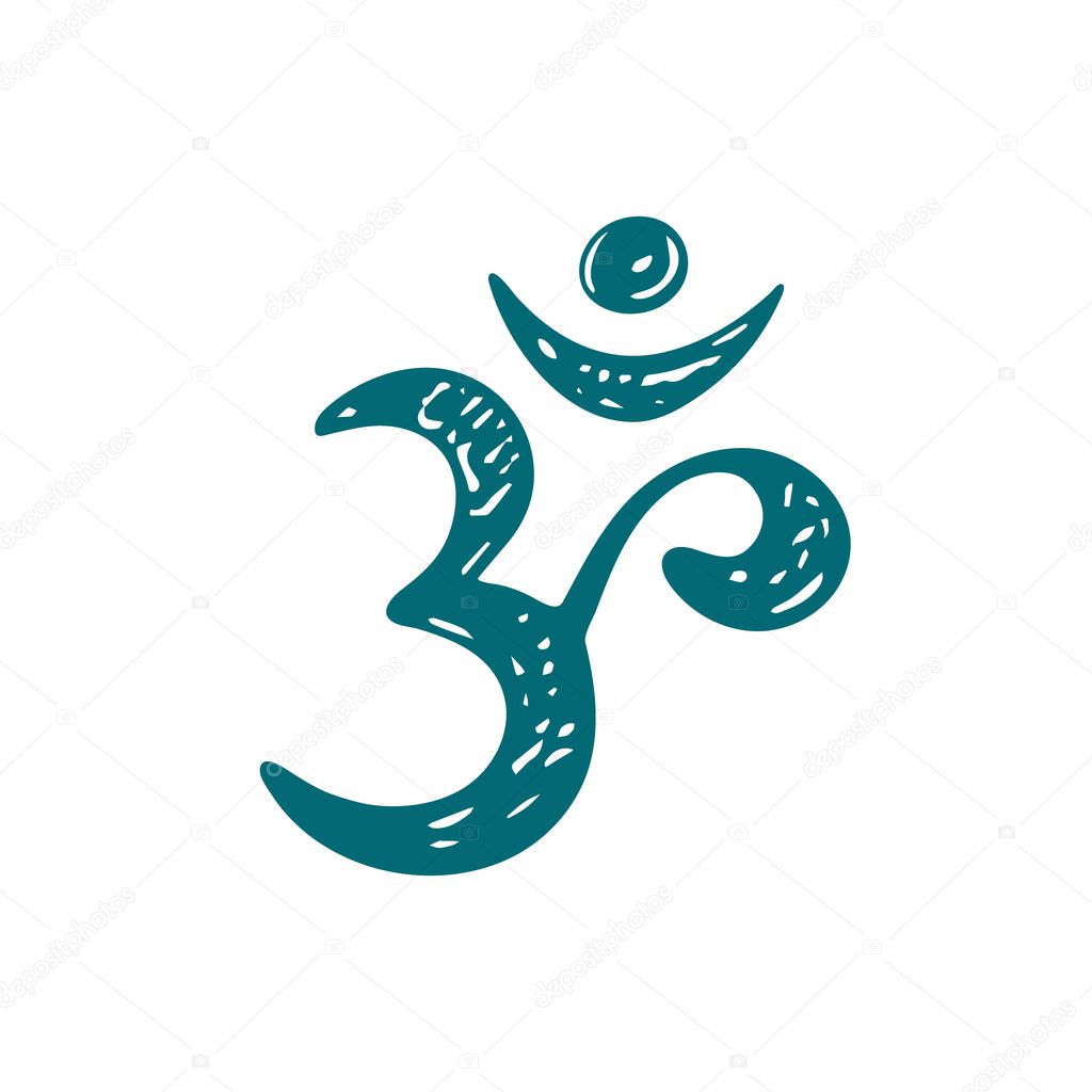 Om Aum,symbol of Hinduism.Calligraphy,simple icon,logo of sacred sound,primordial mantra word of power,pictogram.Calligraphy.Hand-drawn sign of yoga,meditationsacrednessspirituality