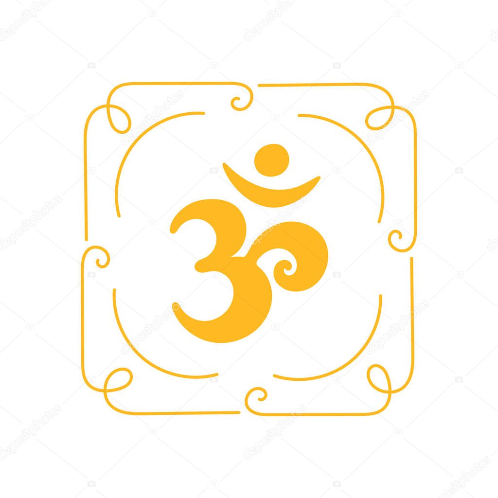 Om Aum,symbol of Hinduism.Calligraphy,simple icon,logo of sacred sound,primordial mantra word of power,pictogram.Calligraphy.Hand-drawn sign of yoga,meditationsacrednessspirituality