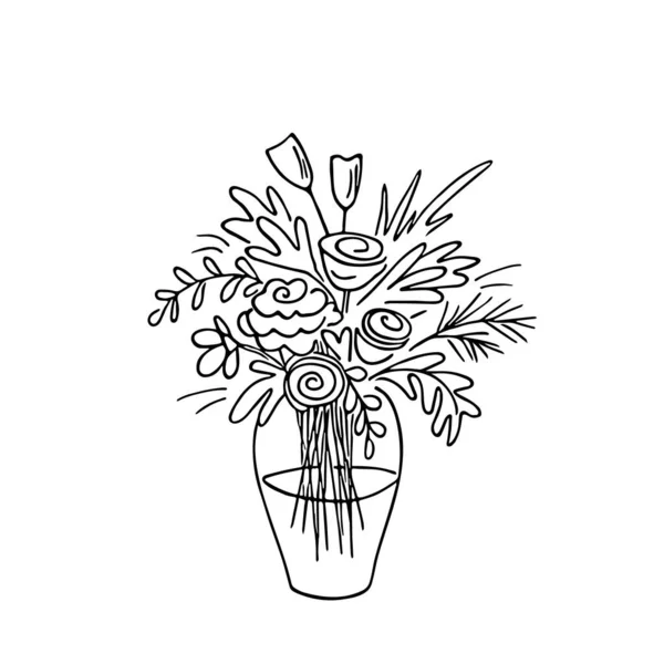 Doodle Bouquet 손으로 낭만적 꽃다발 꽃무늬 있습니다 식물학적 일러스트레이션 일러스트 — 스톡 벡터