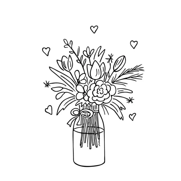 Doodle Μπουκέτο Ζωγραφισμένα Στο Χέρι Flowers Romantic Δέσμη Δώρο Για — Διανυσματικό Αρχείο