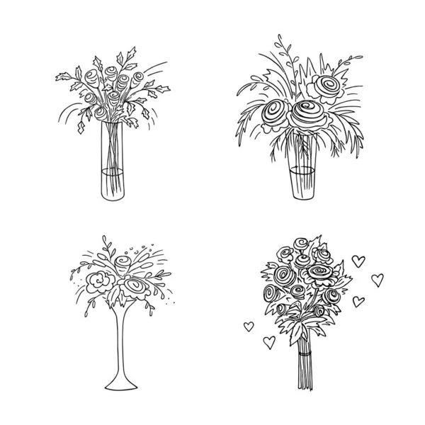 Doodle Bouquets Set Hand Drawn Flowers Floral Sketch Drawing Still — Stock Vector