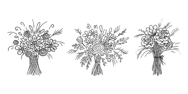 Bouquets Caniche Ensemble Fleurs Dessinées Main Croquis Floral Dessin Nature — Image vectorielle