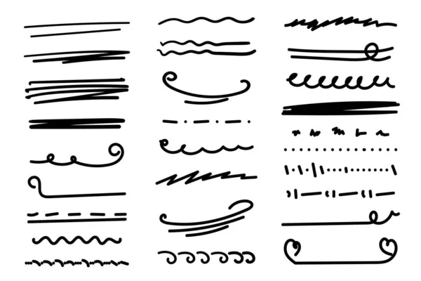 Ensemble Lignes Faites Main Lignes Brosse Lignes Soulignées Collection Dessinée — Image vectorielle