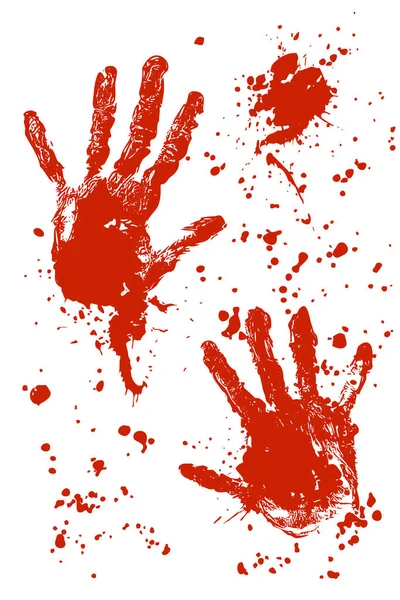 Sıçramalı ve lekeli kanlı el izi. Avuç içi izi. Cadılar Bayramı için dekorasyon, korkunç damga. İzole edilmiş. Vektör çizimi. Kanlı el izi. Avuç içi izi. Cadılar Bayramı için dekorasyon, korkunç damga. İzole edilmiş. Vektör