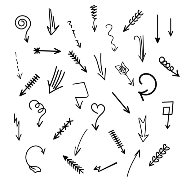 Arrows Set Hand Drawn Doodle Elements Direction Indicators Pointers Simple — ストックベクタ