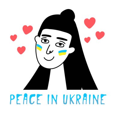 Ukrainian girl doodle,blue-yellow national colors,sign of country independence and democracy.Peace in Ukraine.Patriotic movement of hope victory in the war 2022.Isolated.Vector