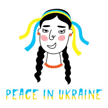 Ukrainian girl doodle,blue-yellow national colors,sign of country independence and democracy.Peace in Ukraine.Patriotic movement of hope victory in the war 2022.Isolated.Vector