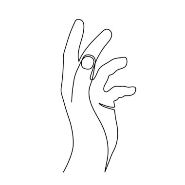 El sanatı, el çizimi, sürekli çizgi. Avuç içi, tek çizgi çizimi, minimalist tasarım. Düzenlenebilir felç. İzole edilmiş. Vektör