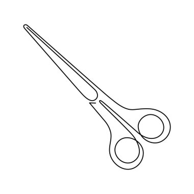 Makas tek sıra sanat, el çizimi aralıksız kontür. Makas, çizim tarzı, minimalist tasarım. Düzenlenebilir felç. İzole edilmiş. Vektör