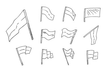 El yapımı bayraklar karalama tarzı, ulusal vatanseverlik işareti. Basit çizimler, hızlı boyanmış. Bağımsızlık Günü için çizim pankartları. İzole edilmiş. Vektör