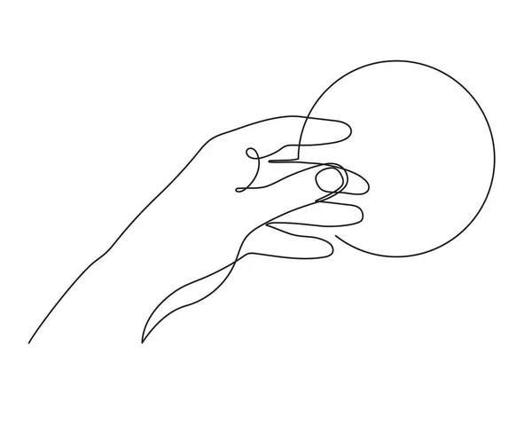 Hand Mit Münze Einzeilige Kunst Handgezeichnete Kontinuierliche Kontur Symbol Für — Stockvektor