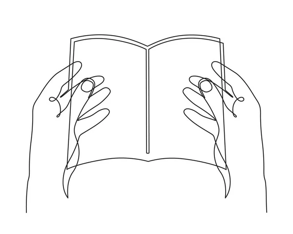 Hands Holding Book One Line Hand Drawn Contemporary Contour Reading — Διανυσματικό Αρχείο