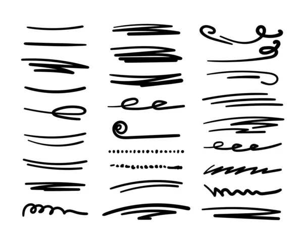 手作りのラインセット ブラシライン アンダーライン 様々な形のドアスタイルの手描きコレクション 文字の芸術要素 隔離されてる ベクトル — ストックベクタ