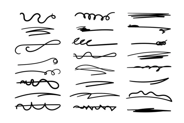手作りのラインセット ブラシライン アンダーライン 様々な形のドアスタイルの手描きコレクション 文字の芸術要素 隔離されてる ベクトル — ストックベクタ