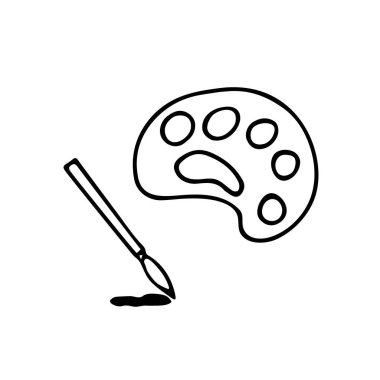 Çalı çırpı ve palet, el çizimi sanatçısı aletleri. Skeç, serbest ve minimalist tasarım, çocuk çizimi