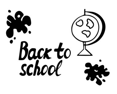 Doodle Globe, mürekkep lekeli el çizimi toprak küre sembolü. Okul konseptine geri dönelim. Skeç, serbest tasarım, minimalist tasarım, çocuk çizimi. İzole edilmiş